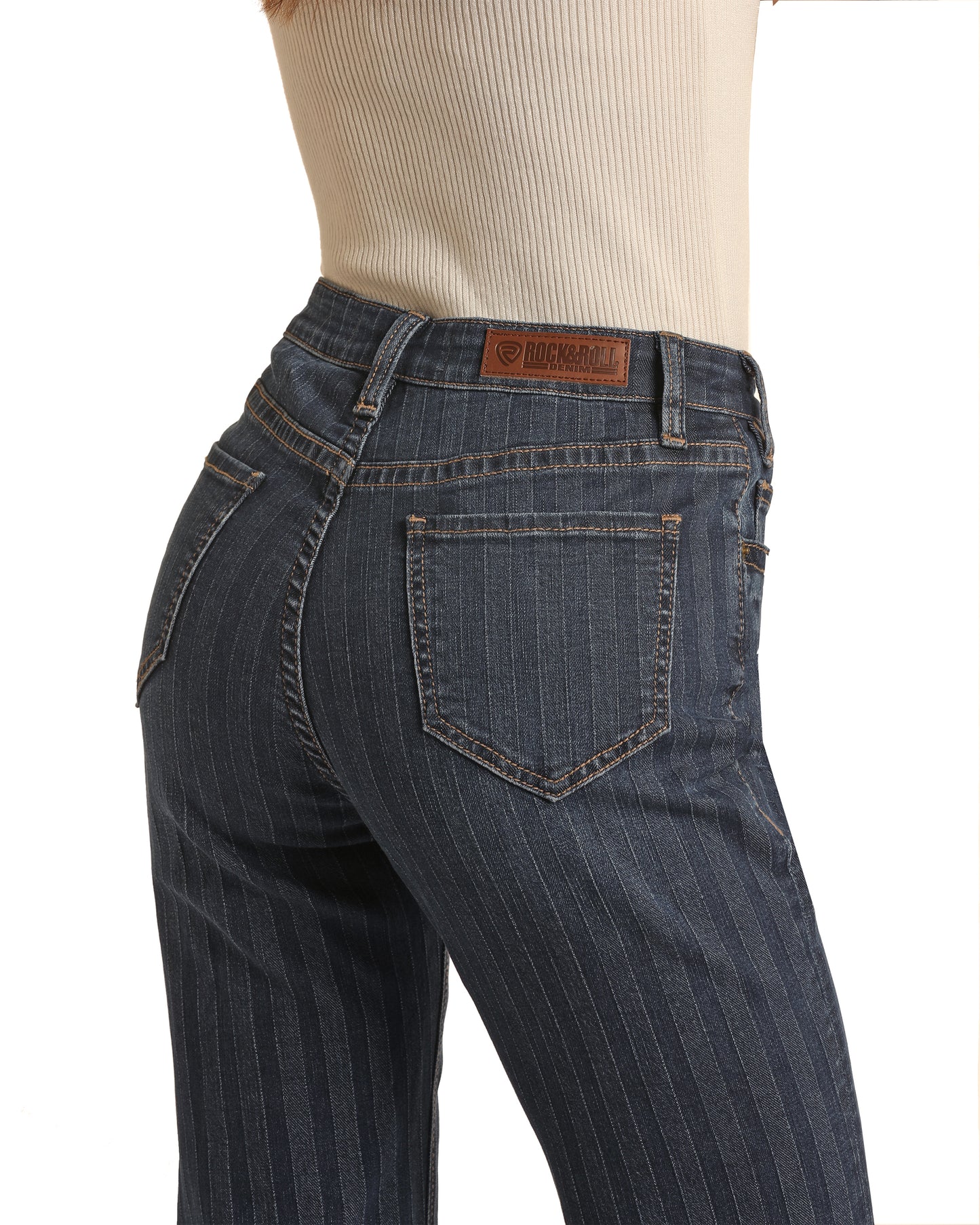 Rock & Roll Cowgirl Women's High Rise Jacquard Bootcut Jeans Dark Wash