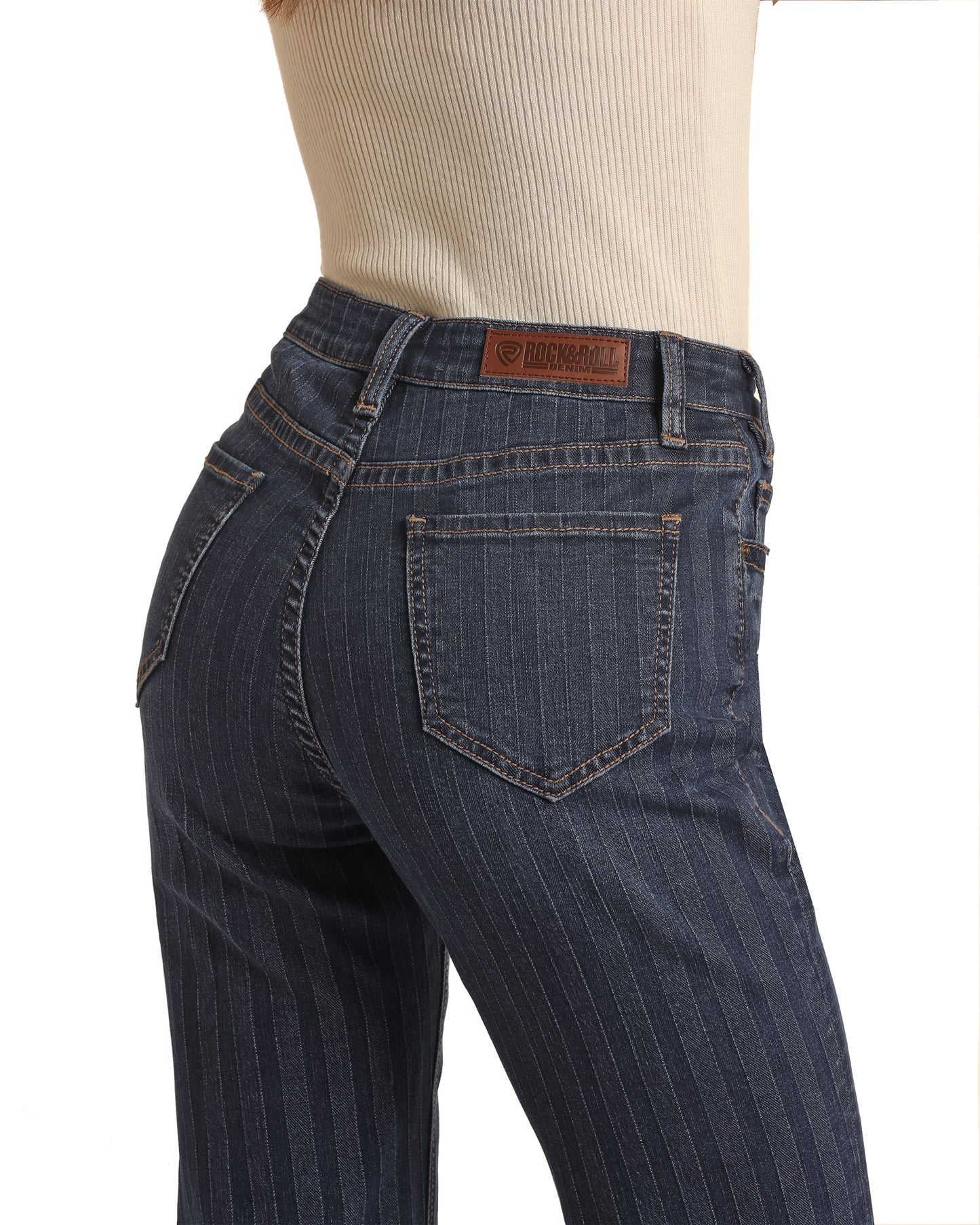 Rock & Roll Cowgirl Women's High Rise Jacquard Bootcut Jeans Dark Wash