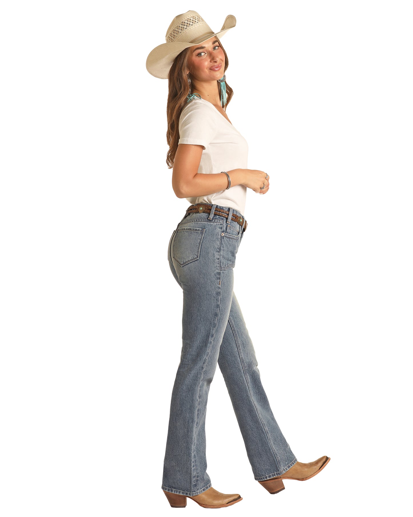 Rock & Roll Cowgirl Women's High Rise Western Front Yoke Bootcut Jeans Medium Vintage