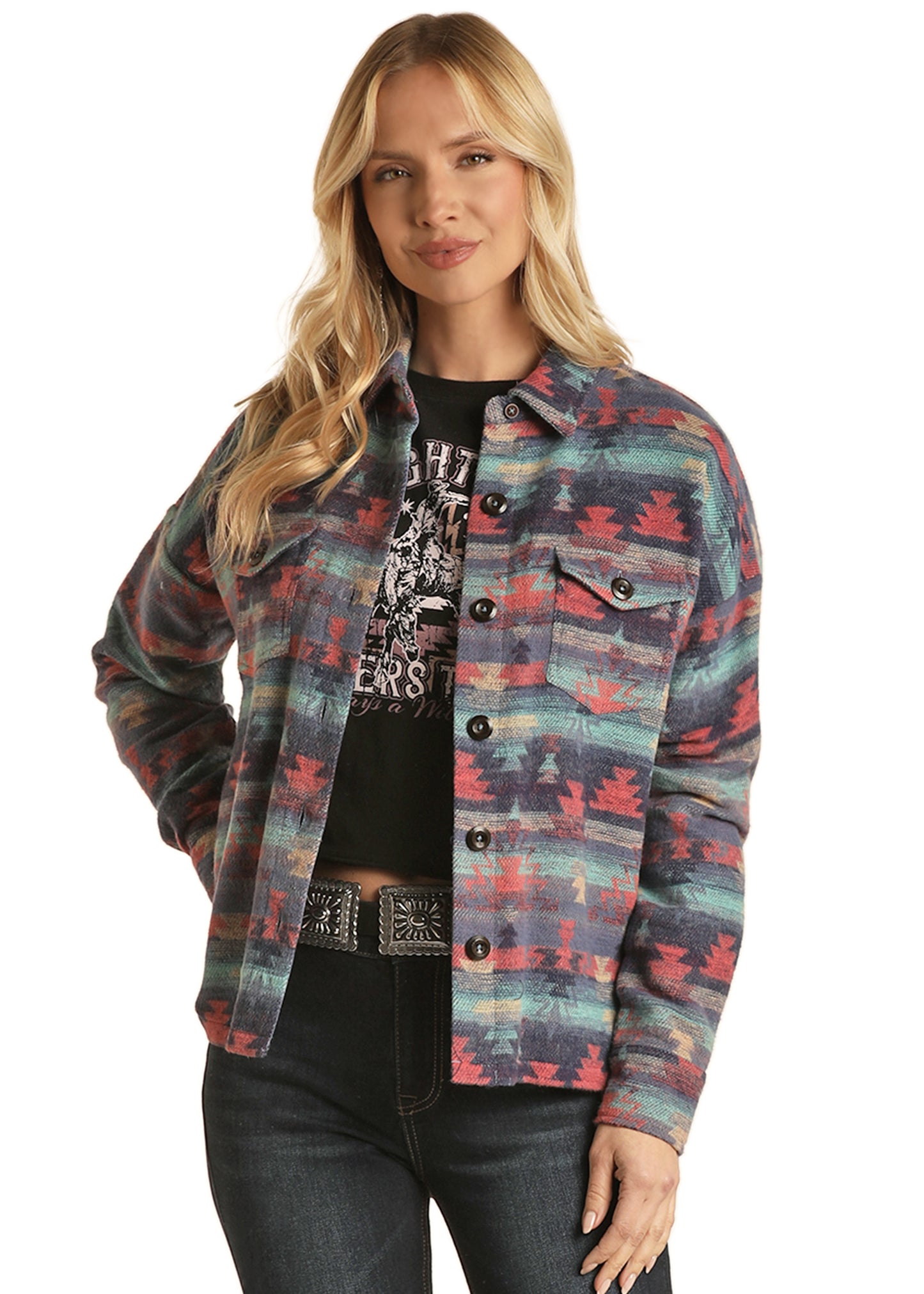 Rock & Roll Cowgirl Women's Boxy Fit Shirt Jacket Indigo