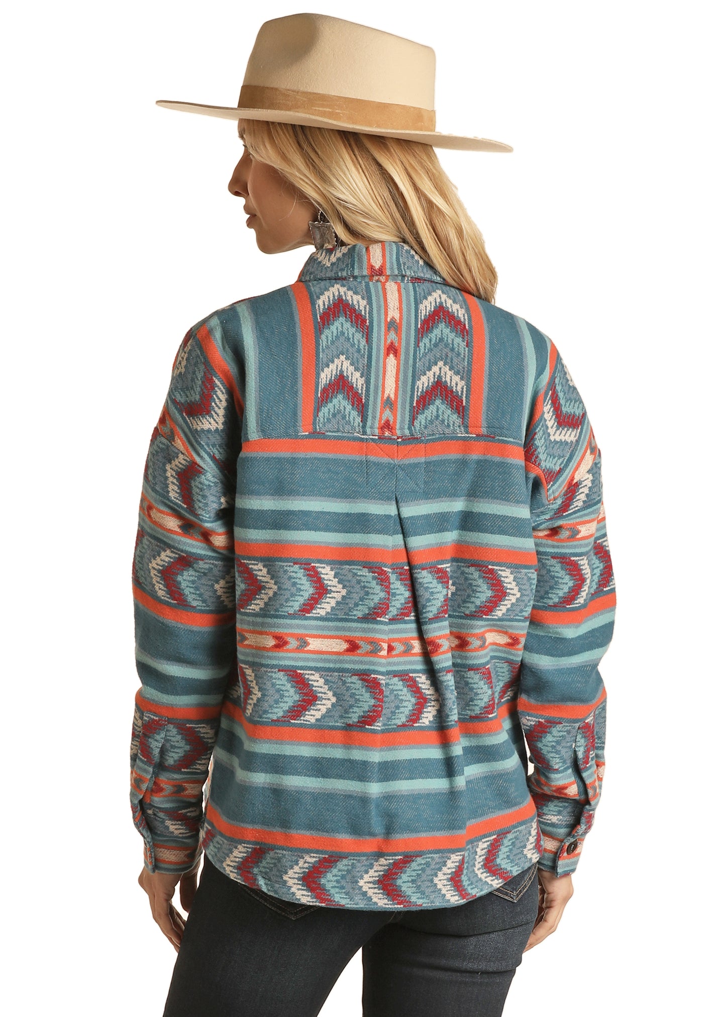 Rock & Roll Cowgirl Women's Boxy Fit Shirt Jacket Blue