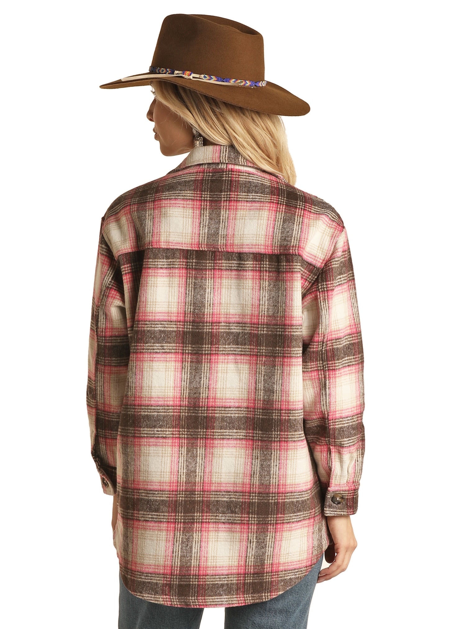Rock & Roll Cowgirl Women's Buttoned Plaid Coat Jacket Natural