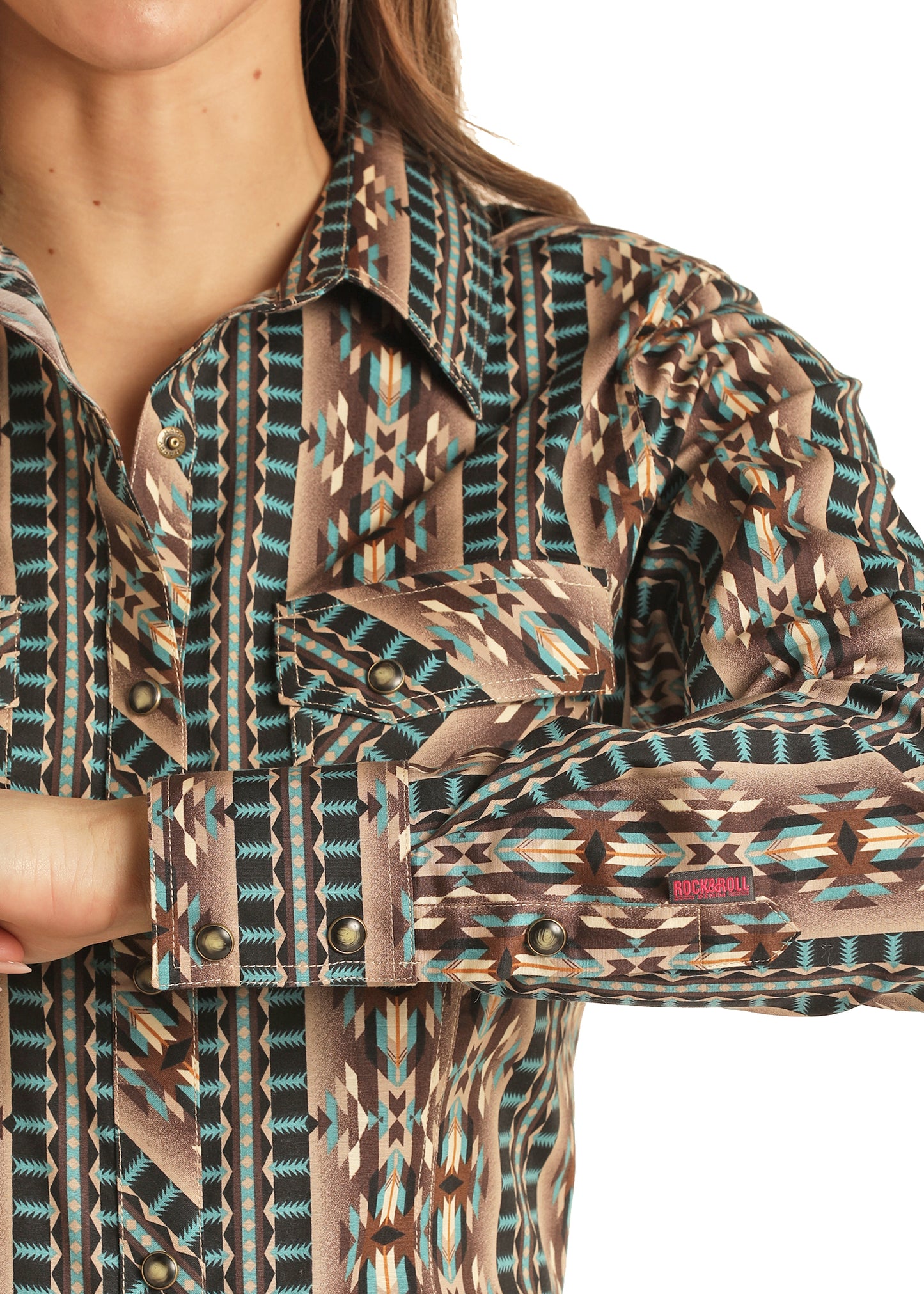 Rock & Roll Cowgirl Women's Shared Core Long Sleeve Snap Shirt Teal