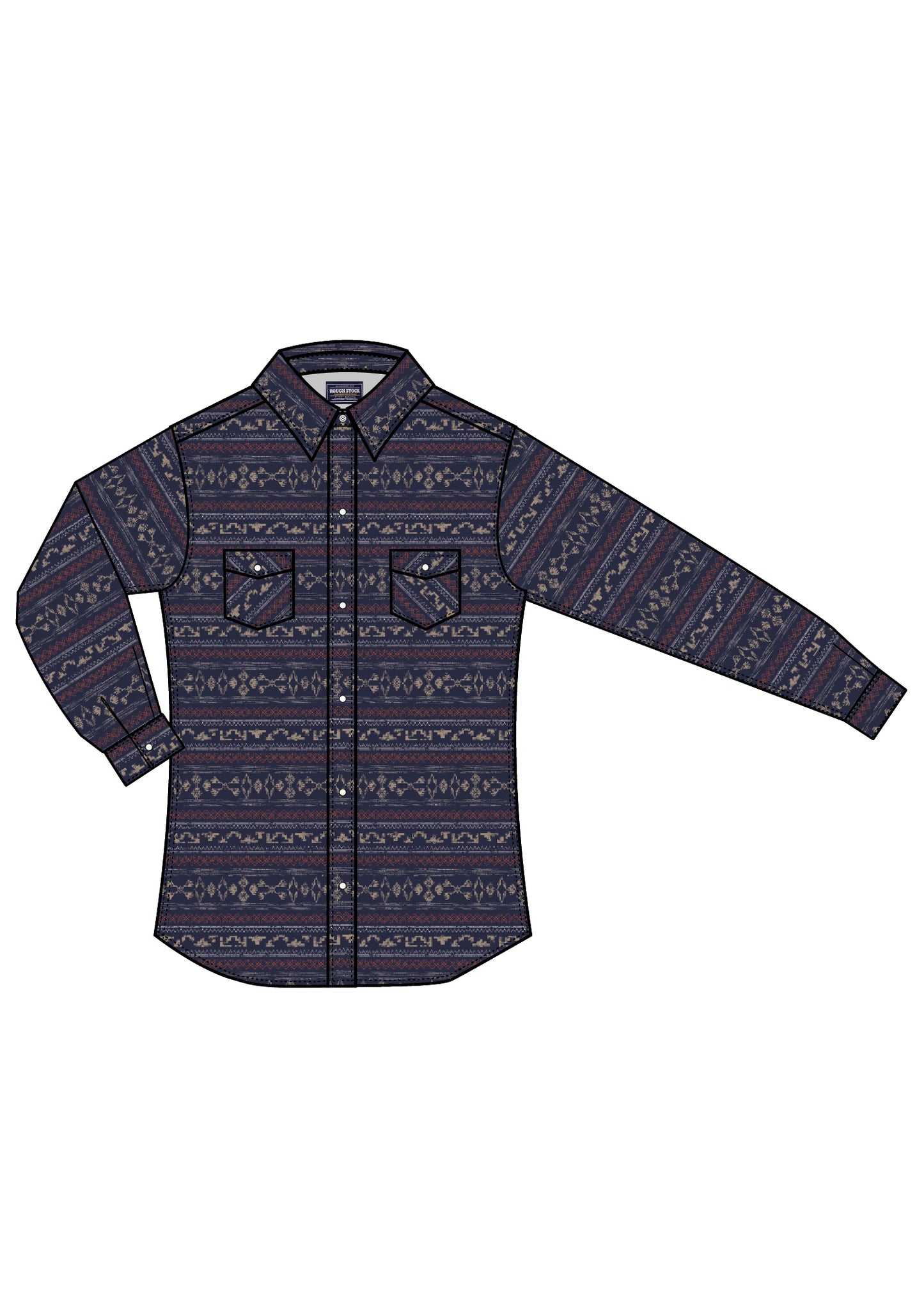 Rock & Roll Panhandle Rough Stock Boy's Aztec Print Horizontal Snap Shirt Night Blue
