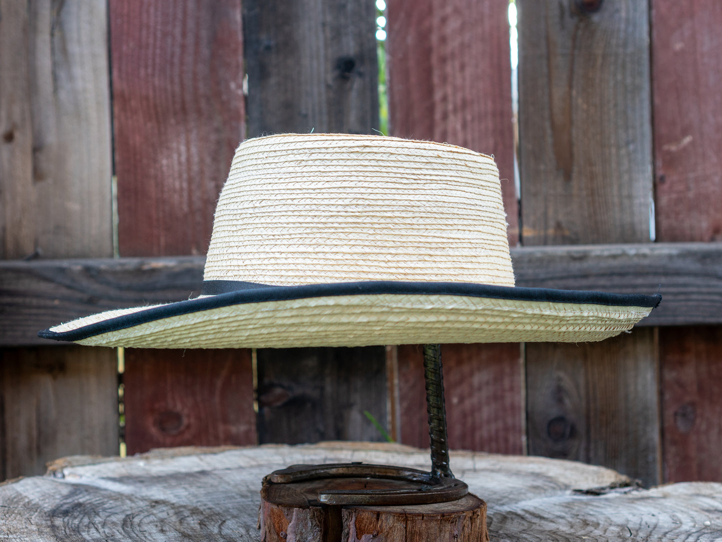 SunBody Hats Guatemala Reata Crease Bound Edge Black Palm Leaf Hat Regular Crown Tan