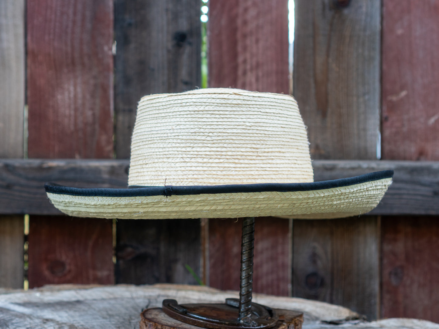 SunBody Hats Guatemala Reata Crease Bound Edge Black Palm Leaf Hat Regular Crown Tan