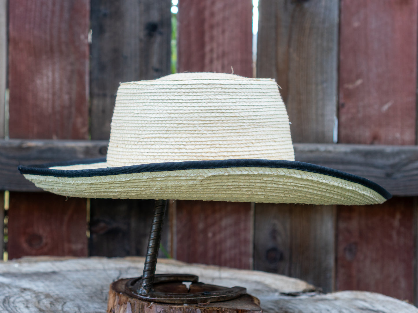 SunBody Hats Guatemala Reata Crease Bound Edge Black Palm Leaf Hat Regular Crown Tan