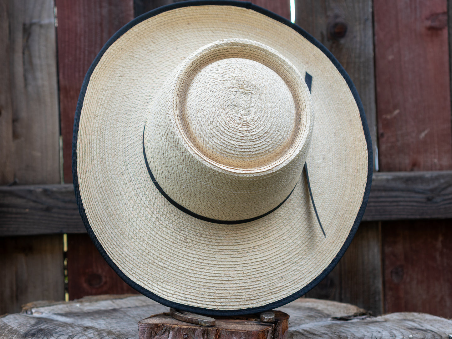 SunBody Hats Guatemala Reata Crease Bound Edge Black Palm Leaf Hat Regular Crown Tan
