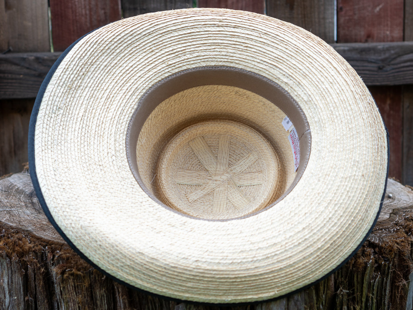 SunBody Hats Guatemala Reata Crease Bound Edge Black Palm Leaf Hat Regular Crown Tan