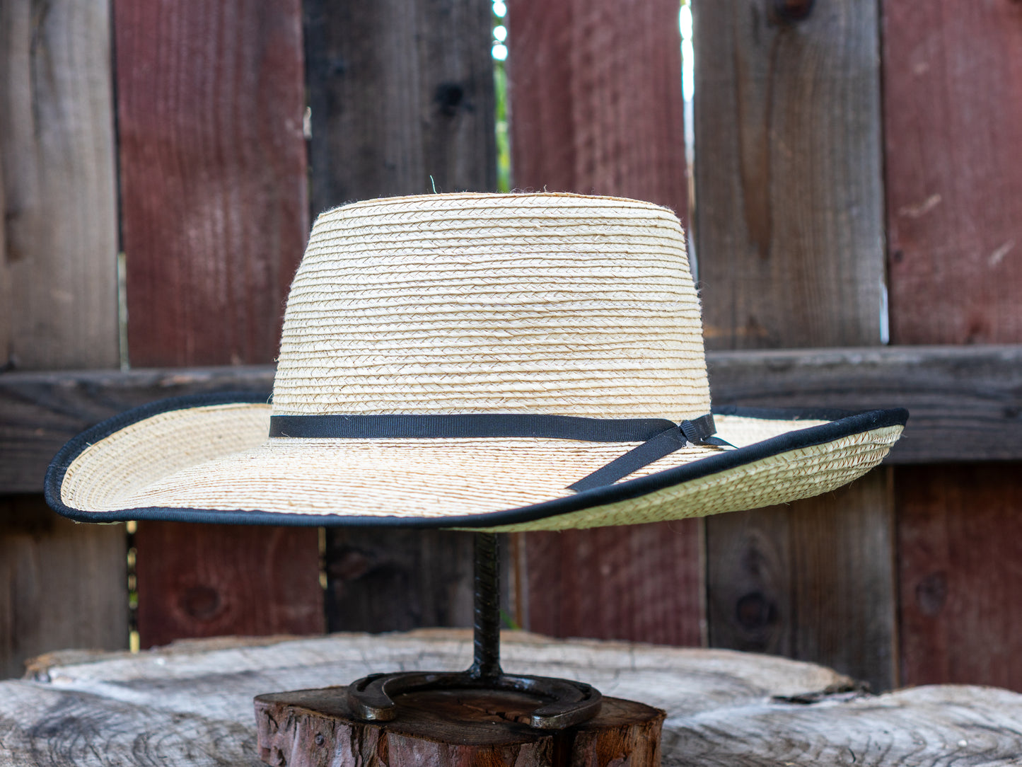 SunBody Hats Guatemala Reata Crease Bound Edge Black Palm Leaf Hat Regular Crown Tan