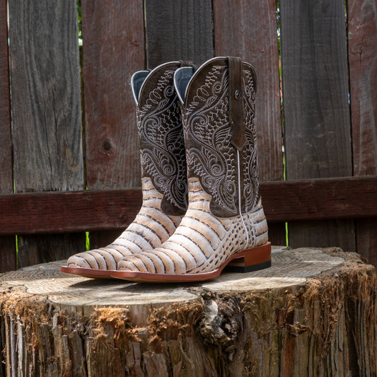 Tanner Mark Boots Men's Print Caiman Belly Natural With Montalvo Grey Top Boots TM205569 Natural