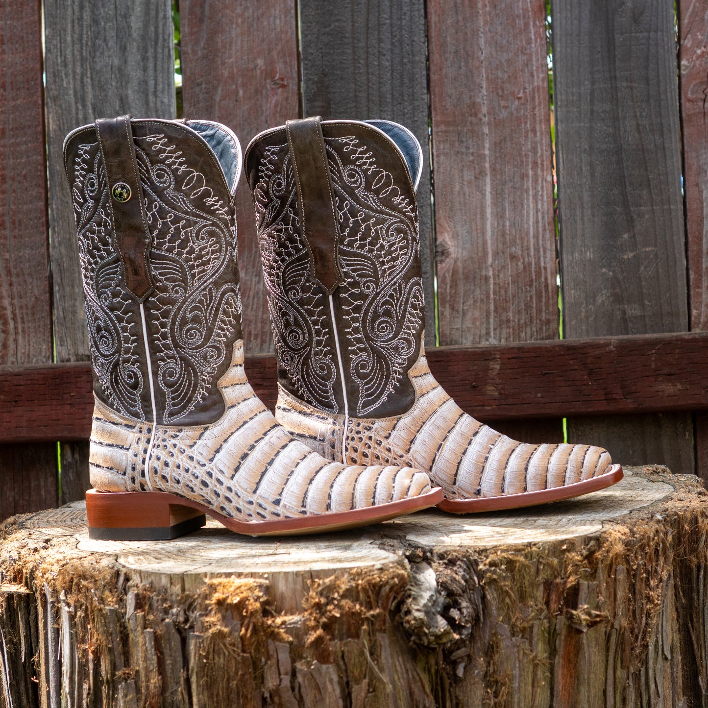 Tanner Mark Boots Men's Print Caiman Belly Natural With Montalvo Grey Top Boots TM205569 Natural
