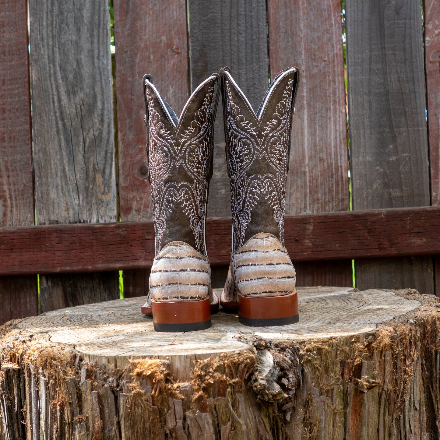 Tanner Mark Boots Men's Print Caiman Belly Natural With Montalvo Grey Top Boots TM205569 Natural