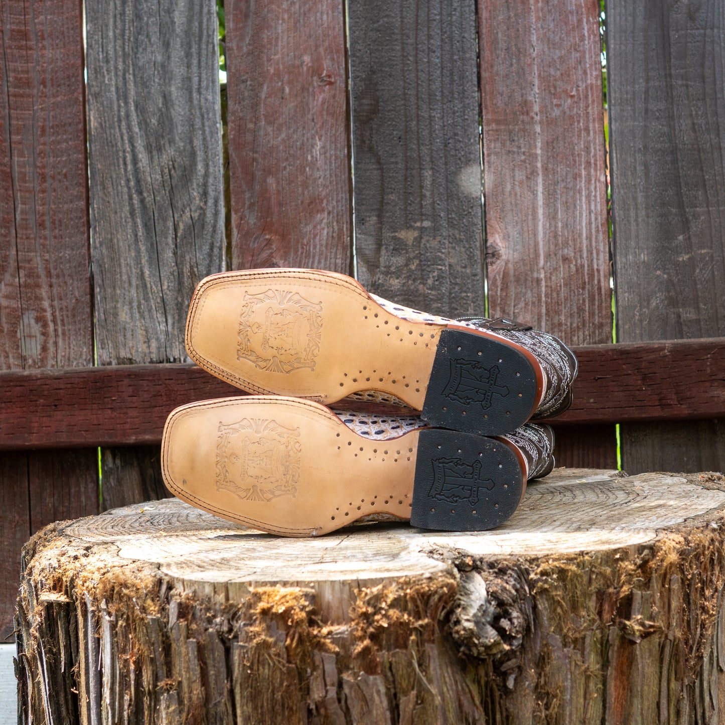 Tanner Mark Boots Men's Print Caiman Belly Natural With Montalvo Grey Top Boots TM205569 Natural
