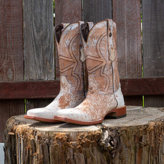 Tanner Mark Boots Men's Honey & White Hair On Cowhide With Everest Honey Top Boots TM205580