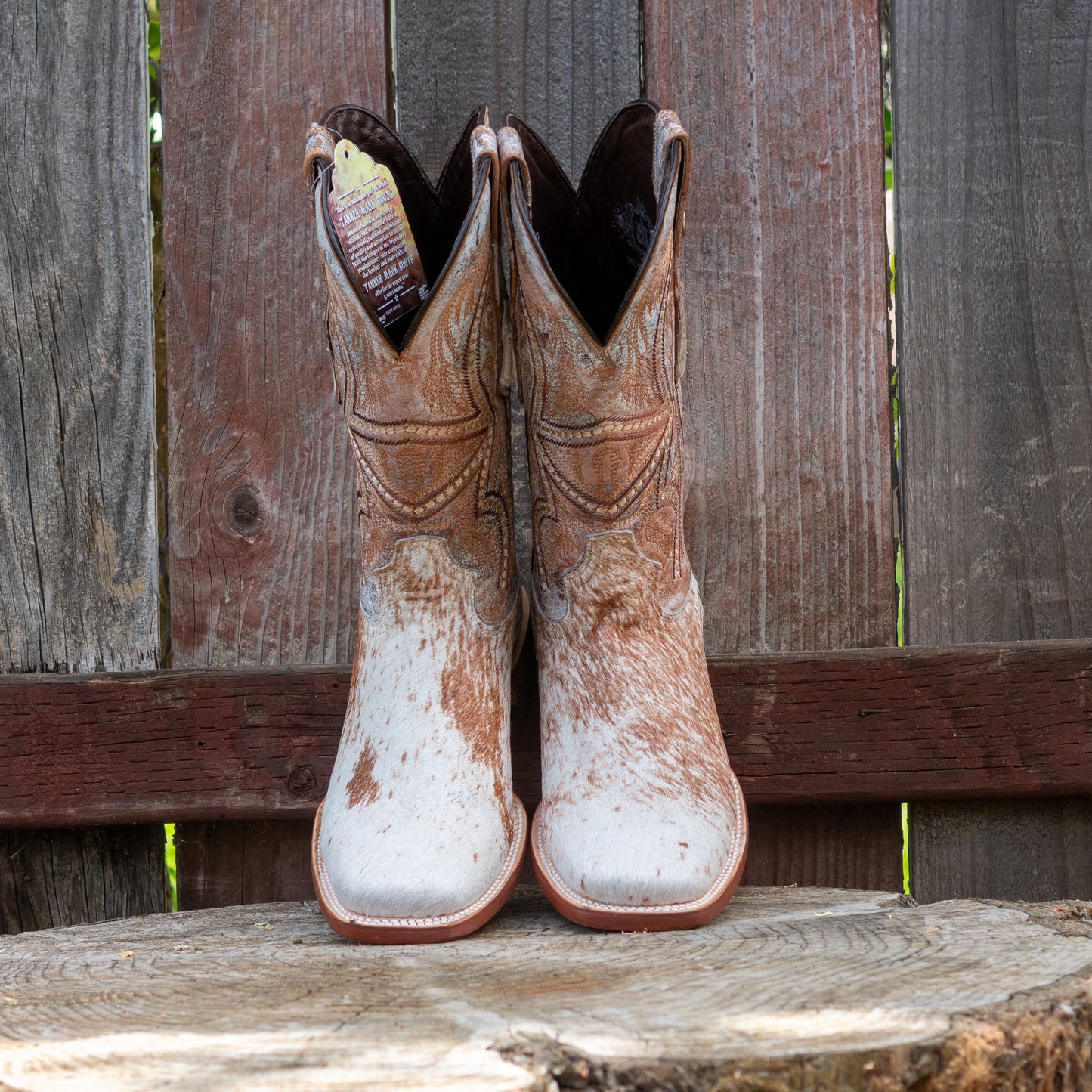 Tanner Mark Boots Men's Honey & White Hair On Cowhide With Everest Honey Top Boots TM205580