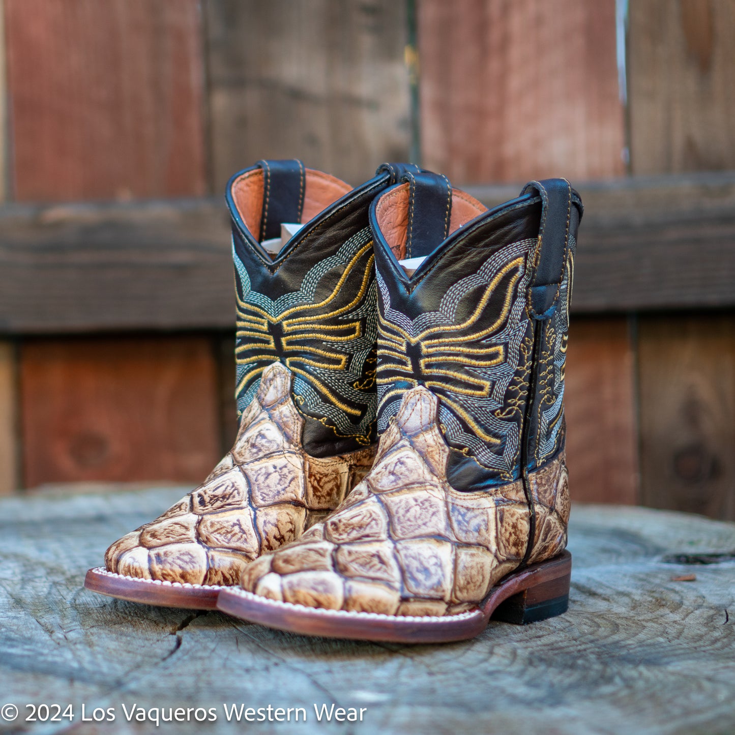 Tanner Mark Boots Kids Billy Monster Fish PrintTMK205204 Orix Tan