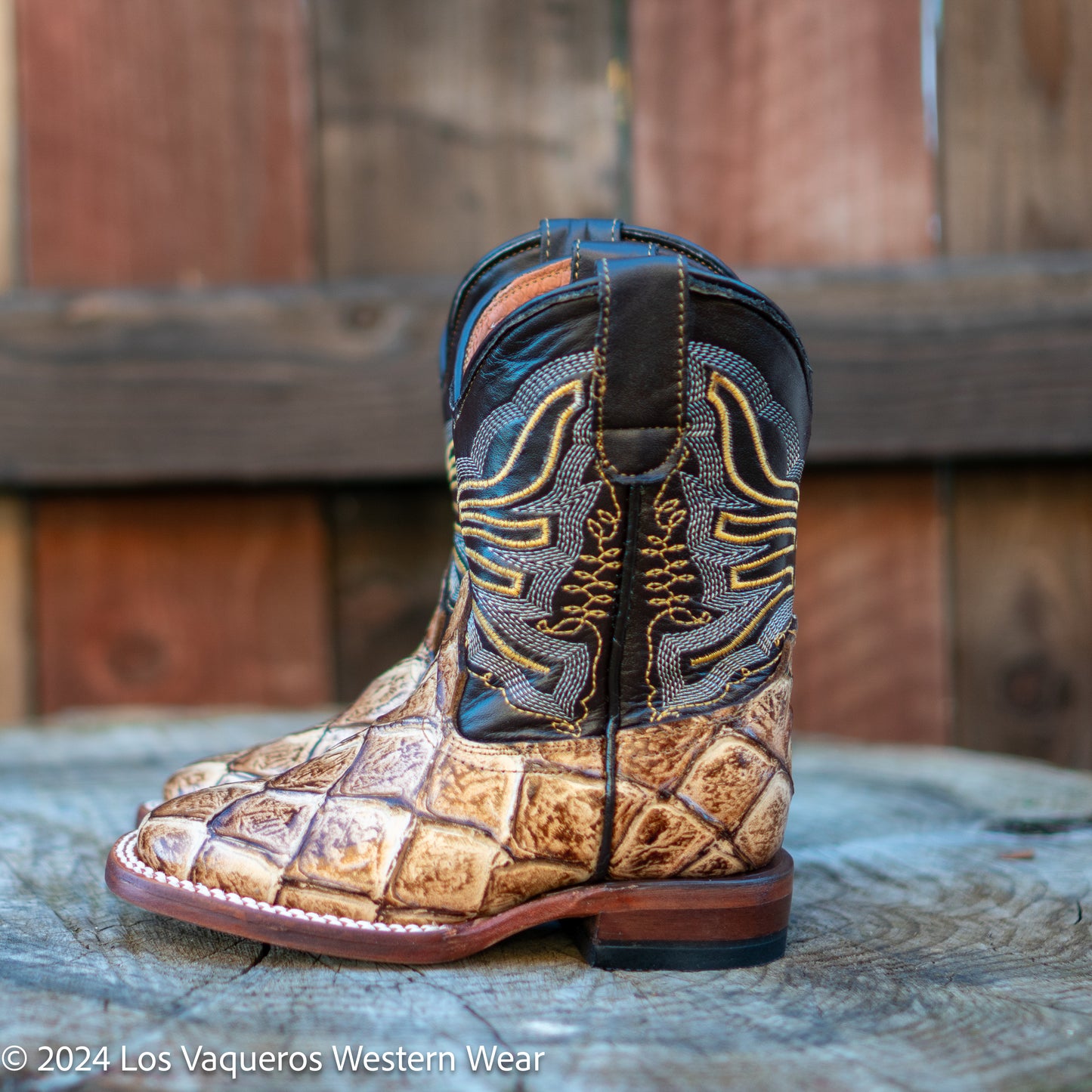 Tanner Mark Boots Kids Billy Monster Fish PrintTMK205204 Orix Tan