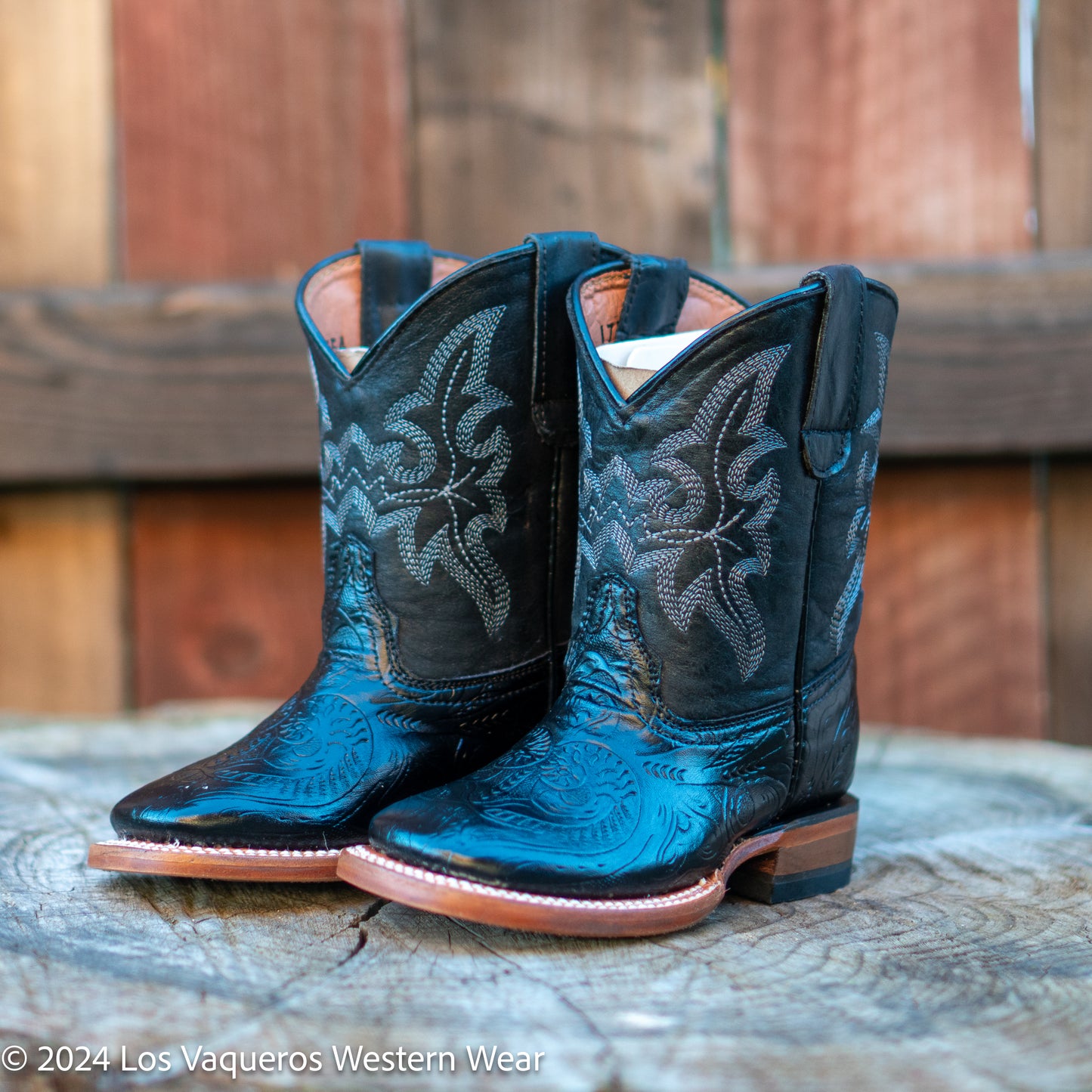 Tanner Mark Boots Kids Hand Tooled Print TMK205044 Black