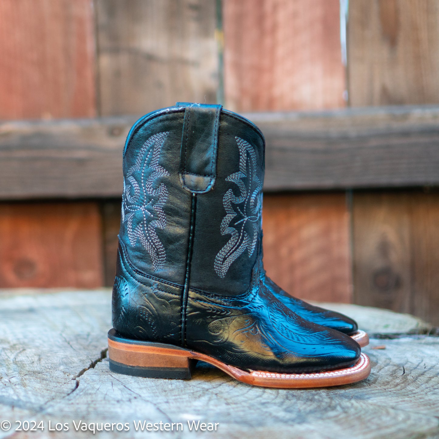 Tanner Mark Boots Kids Hand Tooled Print TMK205044 Black