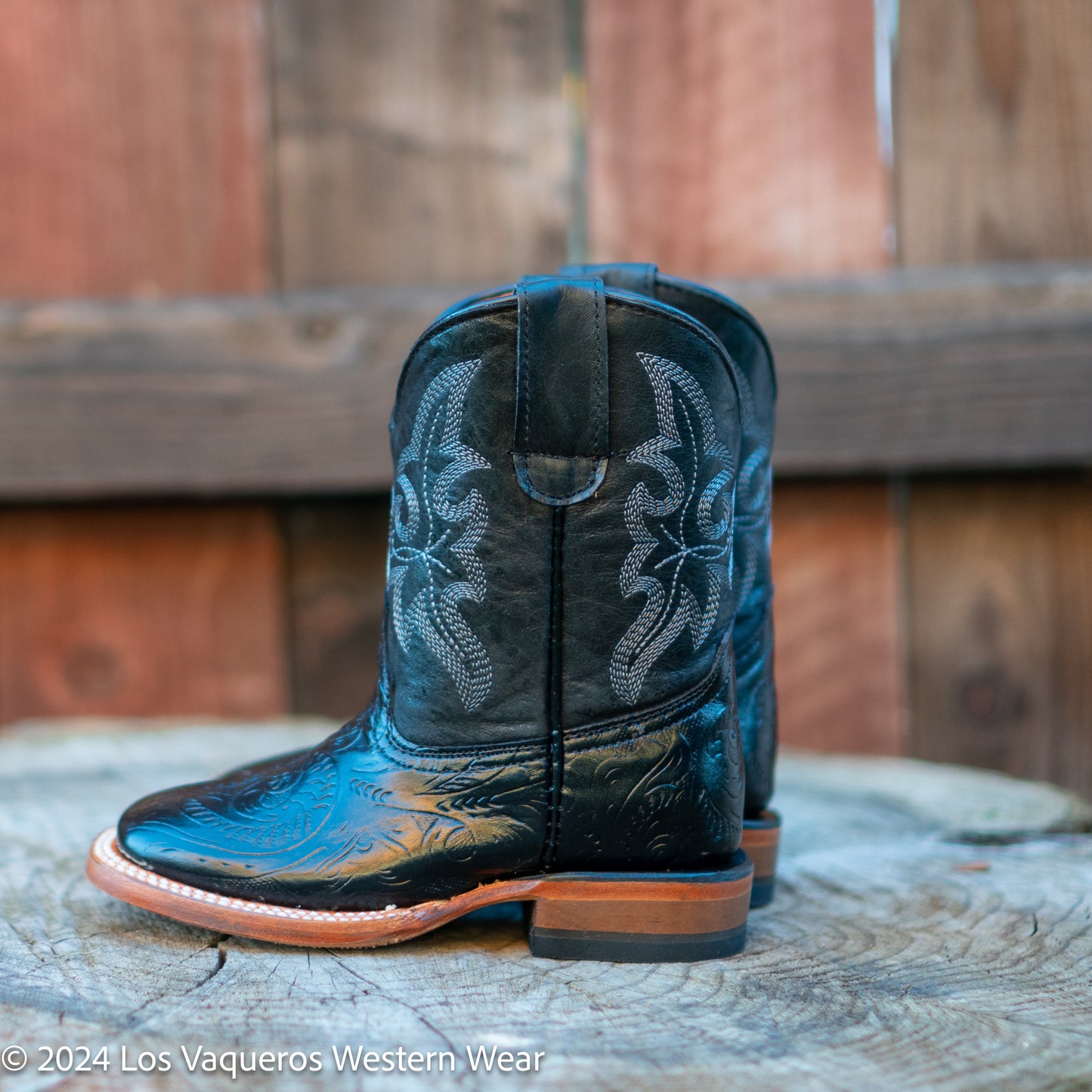 Tanner Mark Boots Kids Hand Tooled Print TMK205044 Black