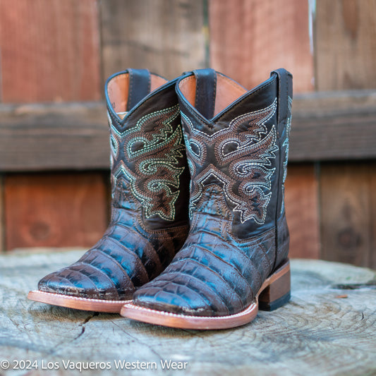 Tanner Mark Boots Kids Brady Caiman Belly Print TMK200778 Brown