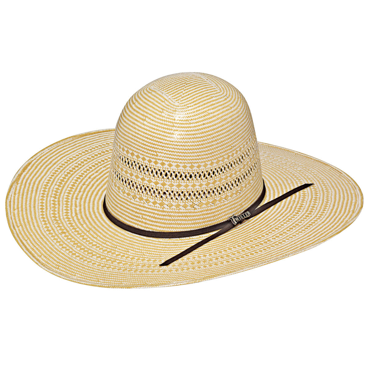 Twister Straw Hat Regular Crown Two Rounds Tan White
