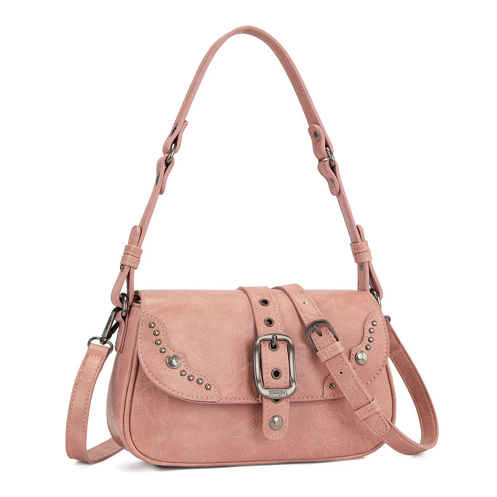 Wrangler Western Buckle Studded Shoulder Crossbody Bag - Pink