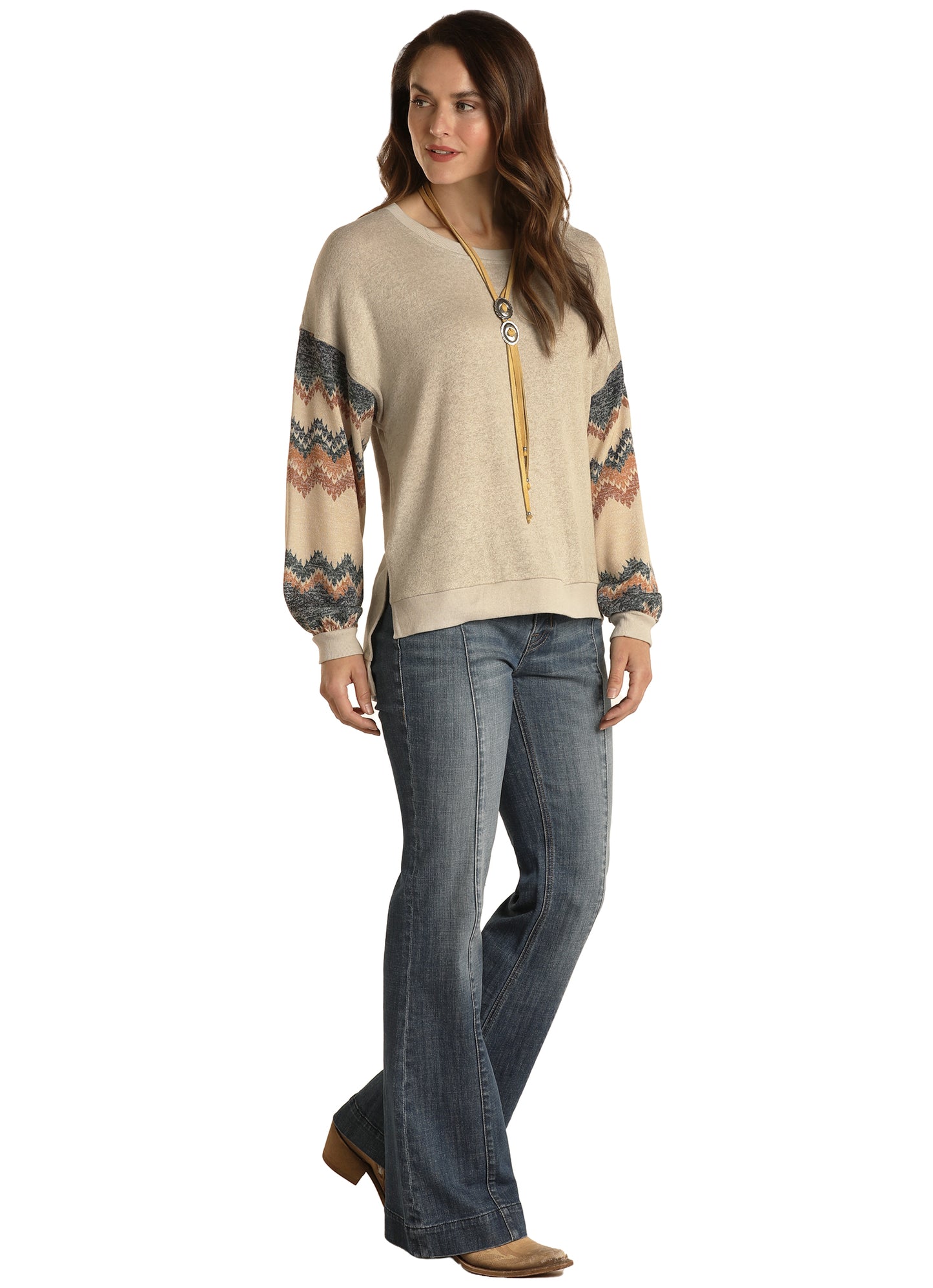 Rock & Roll Panhandle Women's Mixed Media Sweater Dolman Natural
