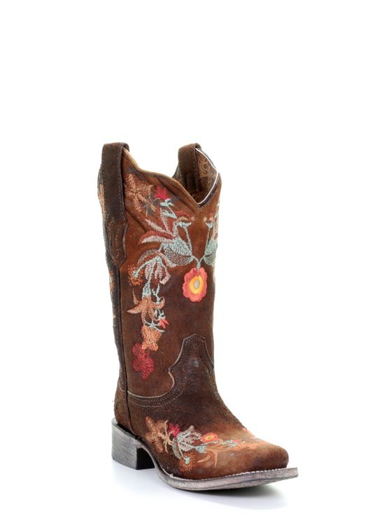 Corral Boots Ladies Lamb Floral Embroidery Square Toe Western Boots Chocolate