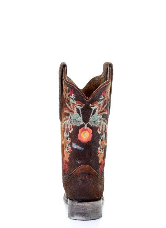 Corral Boots Ladies Lamb Floral Embroidery Square Toe Western Boots Chocolate