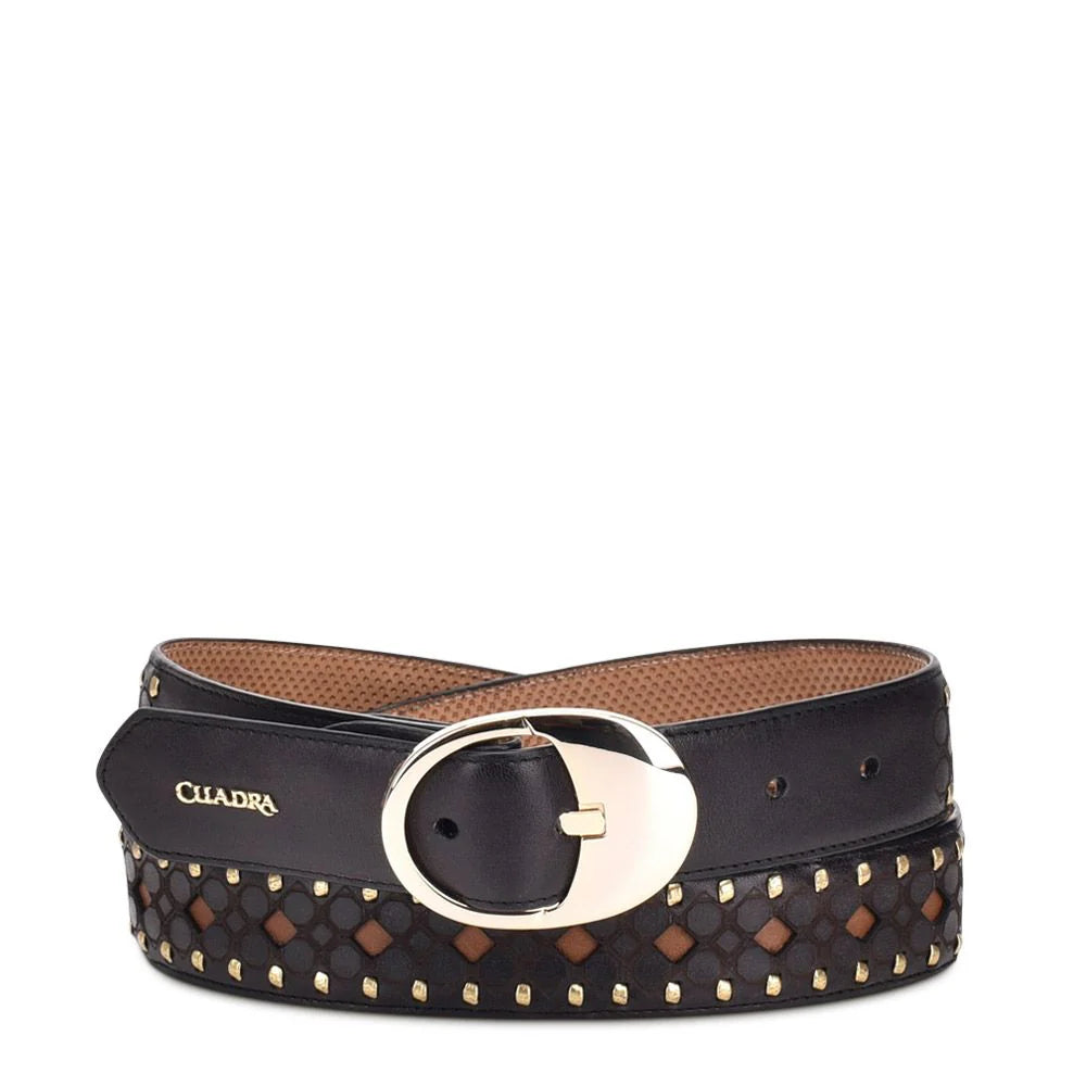 Cuadra Ladies Black Laser & Woven Western Belt