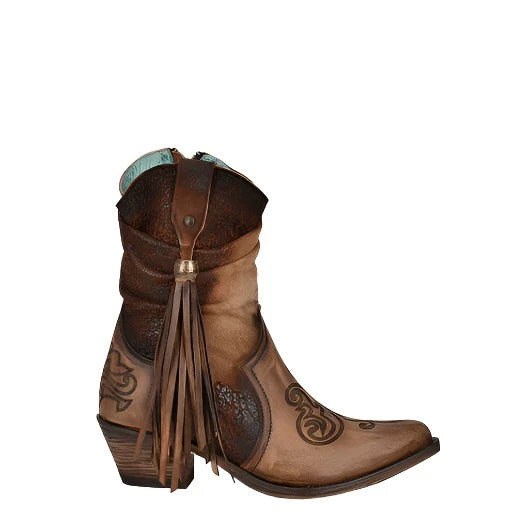Corral Boots Ladies Lamb Zipper and Fringe Ankle Boots Almond