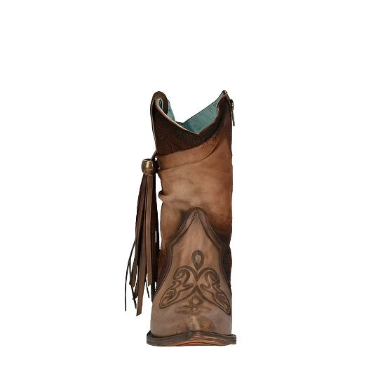 Corral Boots Ladies Lamb Zipper and Fringe Ankle Boots Almond
