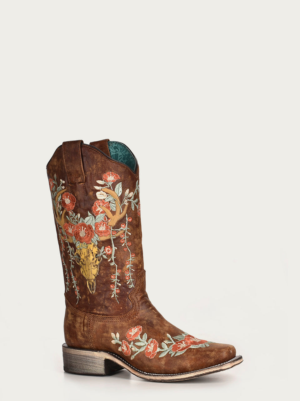 Corral Boots Ladies Deer Skull Overlay and Floral Embroidery