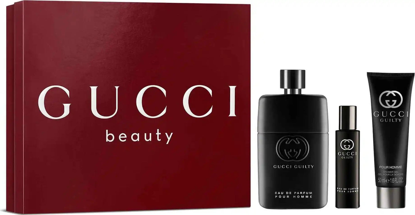 Gucci Guilty 3 Piece Gift Set Man Eau de Parfum Pour Homme Natural Spray 3.0 OZ