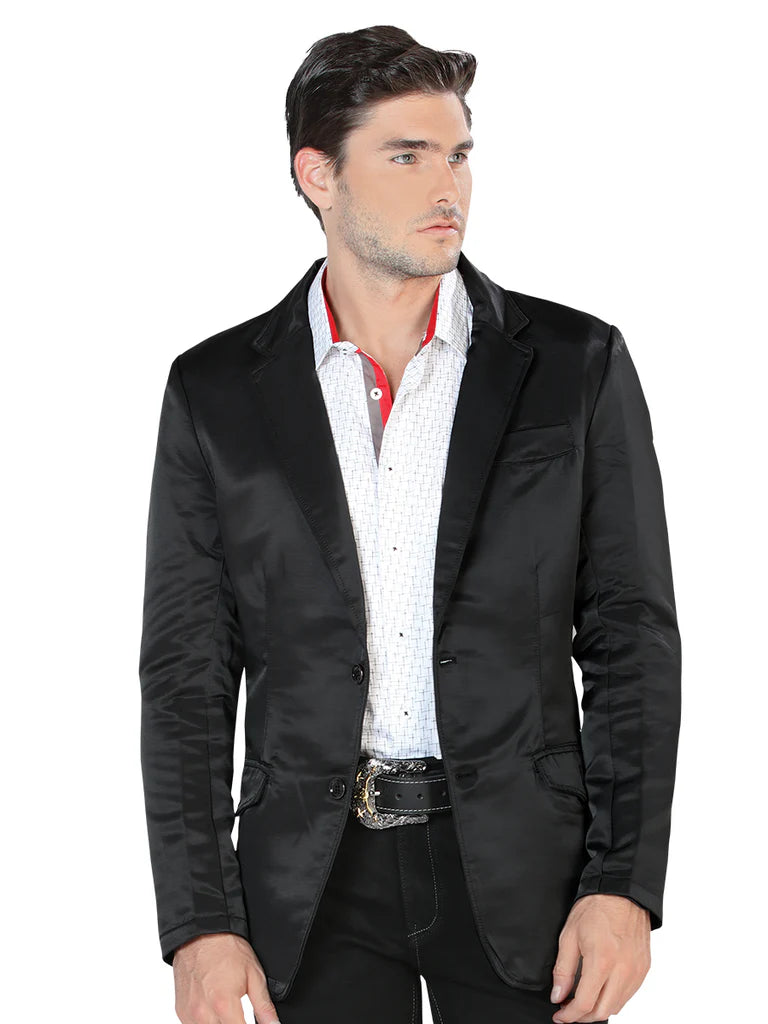 Lamasini Men's Double Button Black Blazer