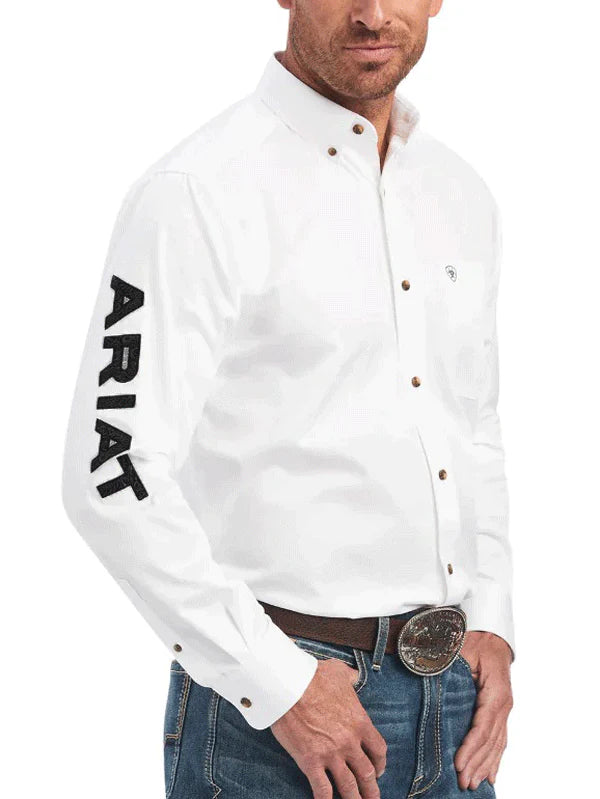 Ariat Men's Team Logo Twill Classic Fit Shirt White/Black