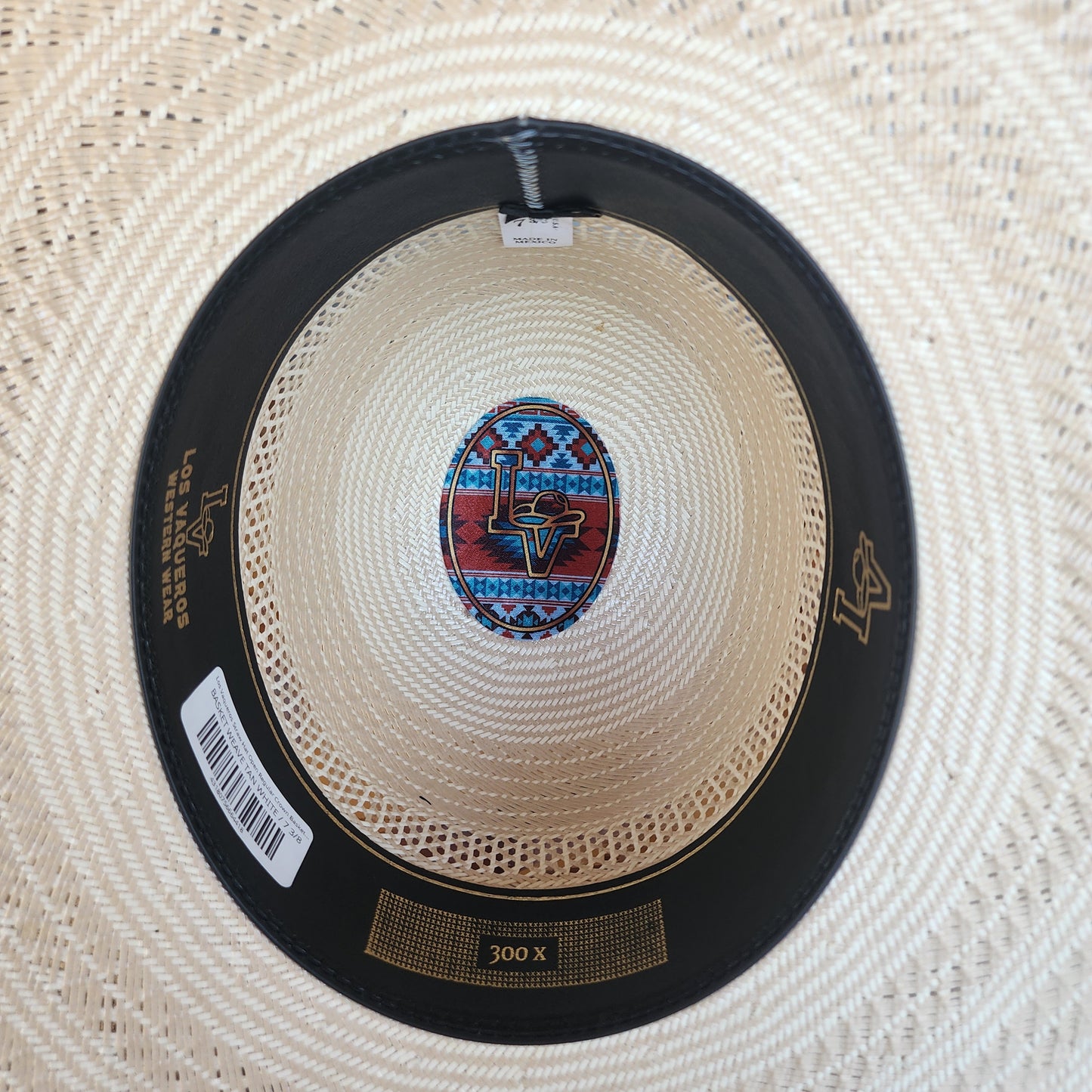 Los Vaqueros Straw Hat Open Regular Crown Basket Weave Tan White