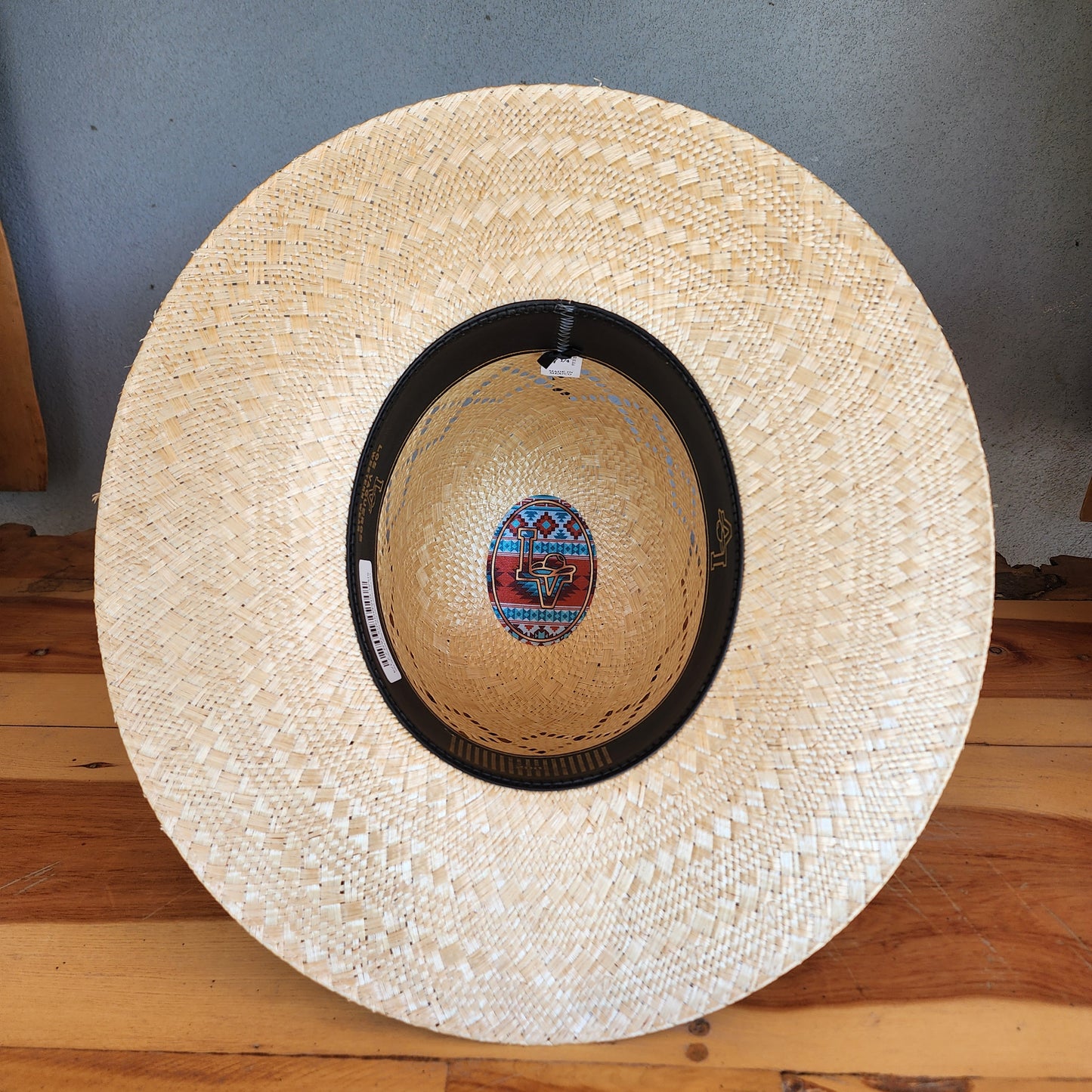 Los Vaqueros Straw Hat Open Tall Crown Sisal Diamonds Tan