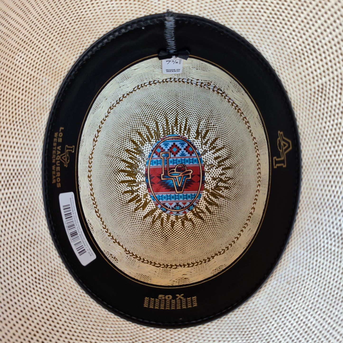 Los Vaqueros Straw Hat Open Regular Crown Bangora Chess Tan Brown