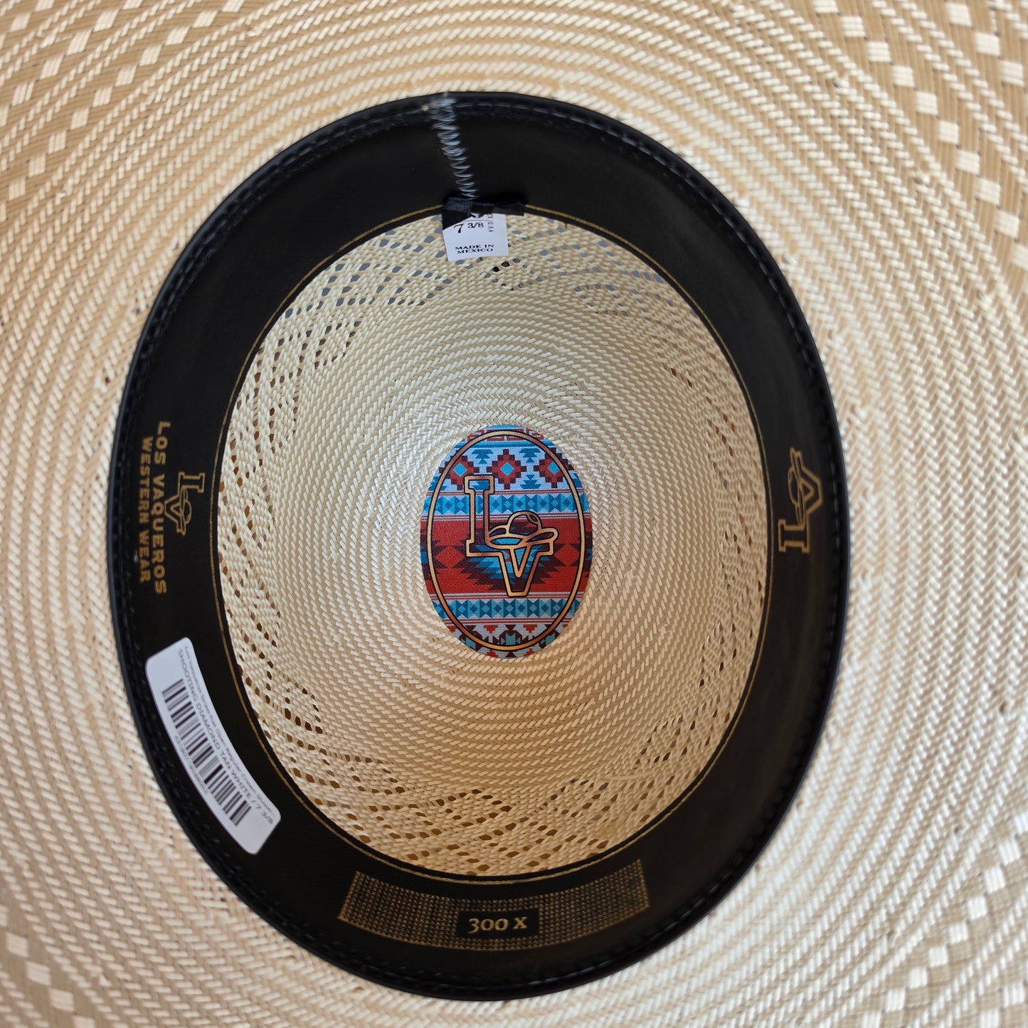 Los Vaqueros Straw Hat Open Regular Crown Shooting Diamond Tan White