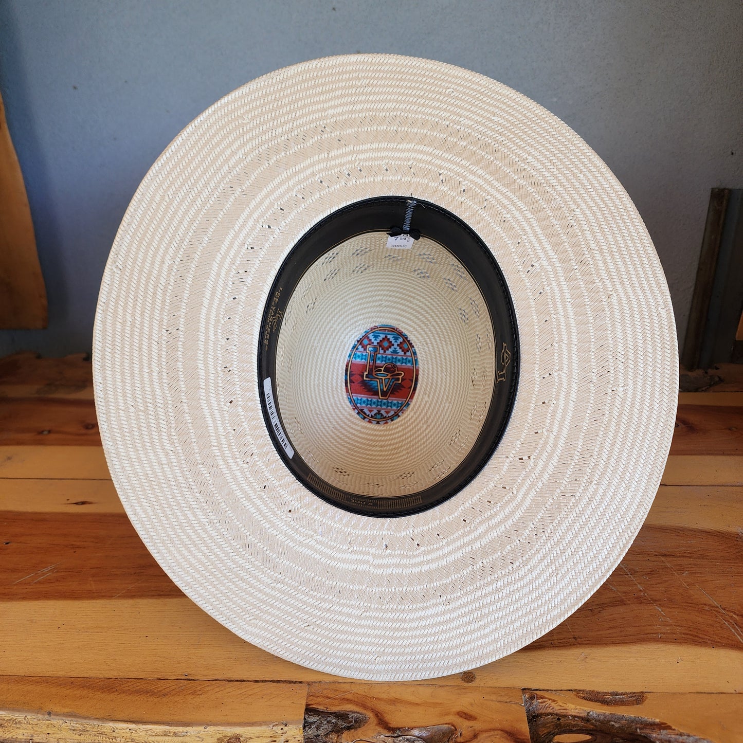 Los Vaqueros Straw Hat Open Tall Crown Diamond Conley Tan White