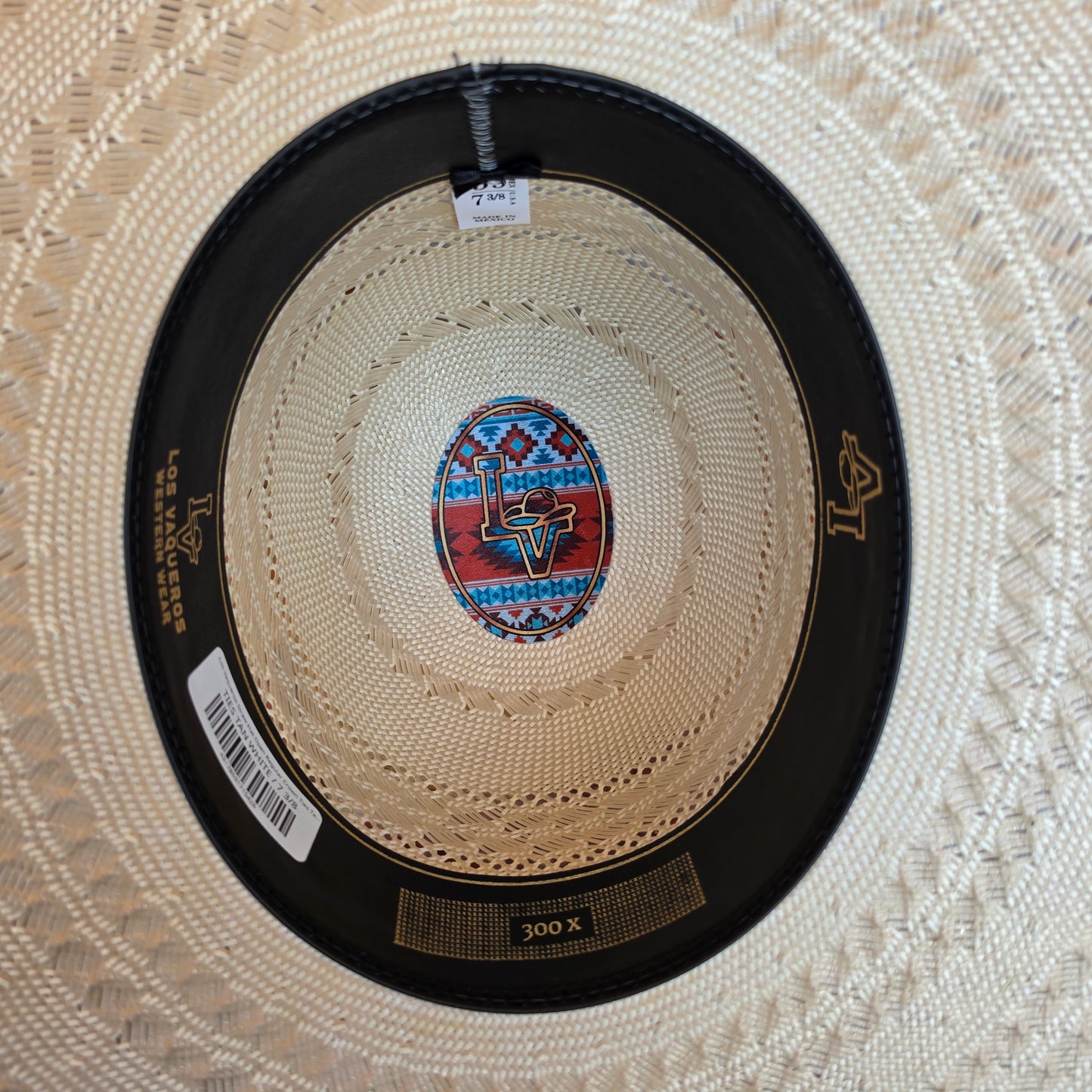 Los Vaqueros Straw Hat Open Regular Crown Ties Tan White
