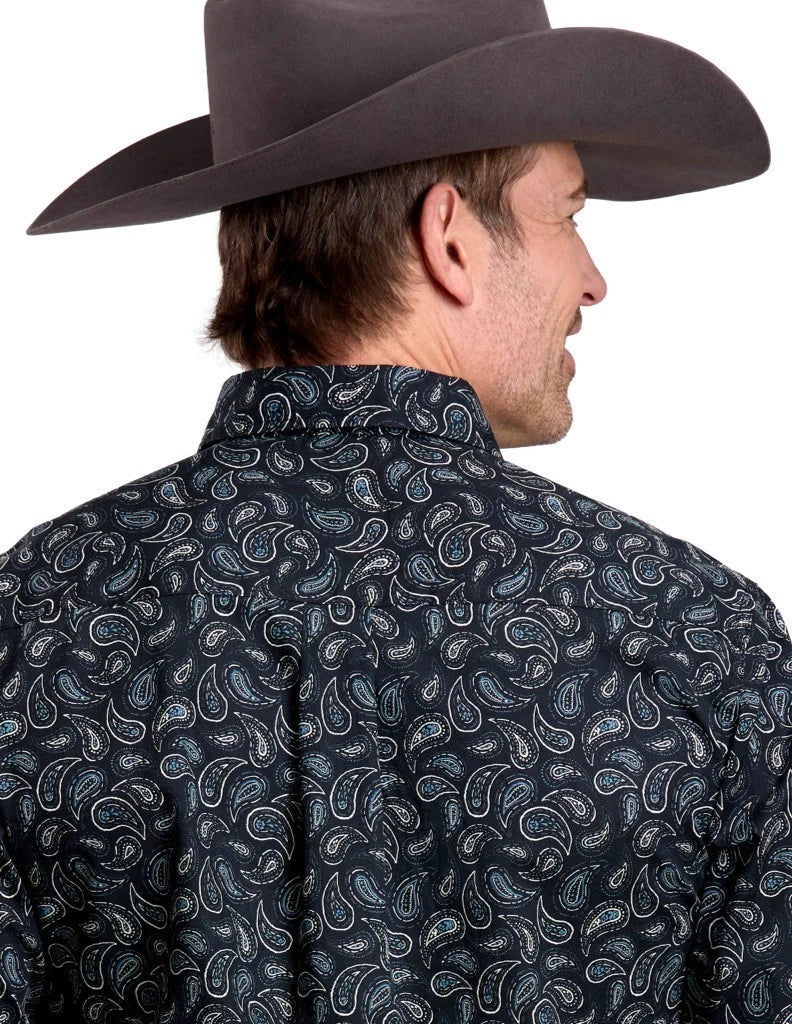 Roper Men's Long Sleeve Snap Paisley Stamps Black Western Shirt