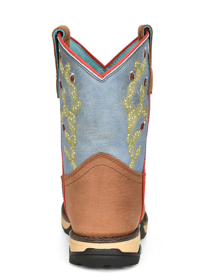 Corral Boots Ladies Farm And Ranch Dual Density Sole Square Toe Hydro Resist Boot Tan/Blue Top Cactus
