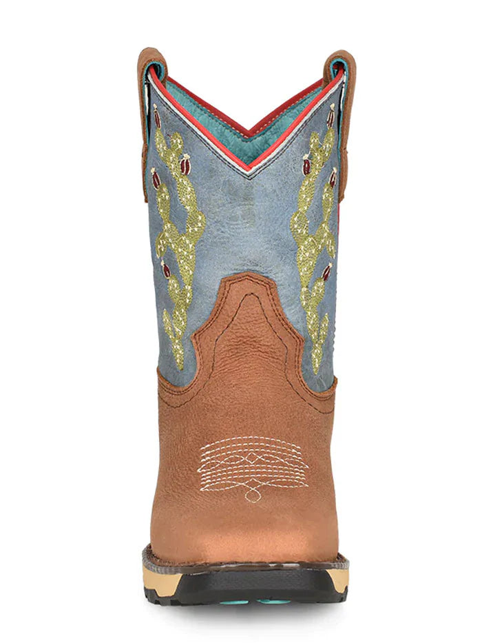 Corral Boots Ladies Farm And Ranch Dual Density Sole Square Toe Hydro Resist Boot Tan/Blue Top Cactus