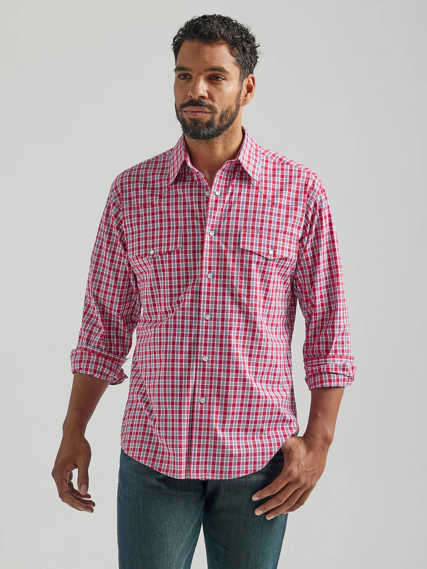 Men's Wrangler® Wrinkle Resist Long Sleeve Shirt in Red