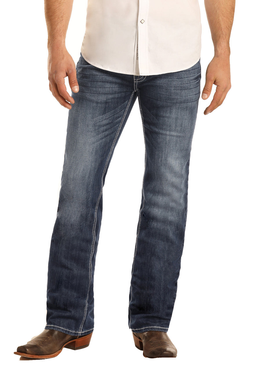 Medium Wash With Small "V" Embroidery