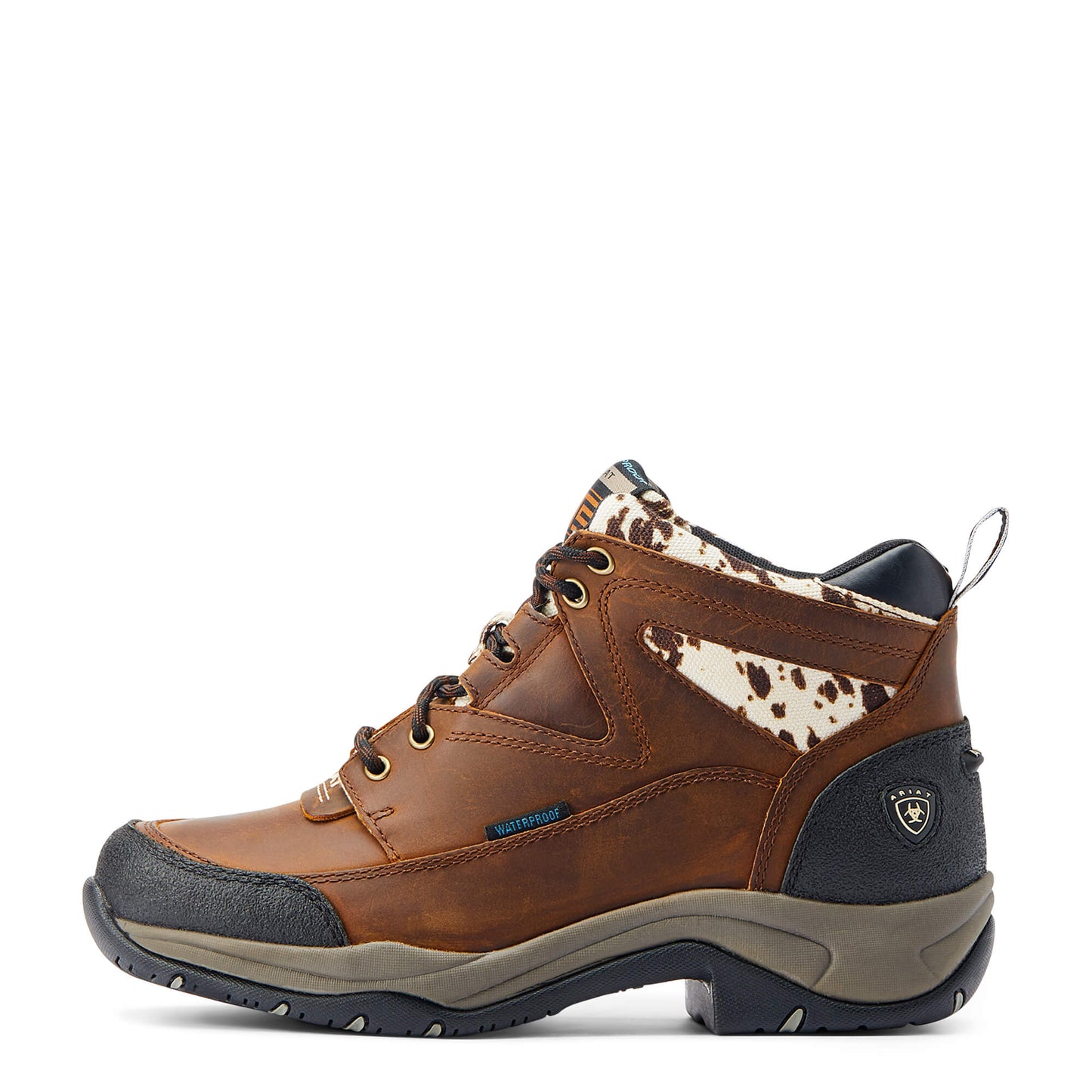 DISTRESSED BROWN/ SPECKLED COW PRINT